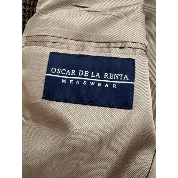 Oscar De La Renta 100%‎ Wool Tweed Blazer Jacket Brown Houndstooth Check 42R - Picture 4 of 8